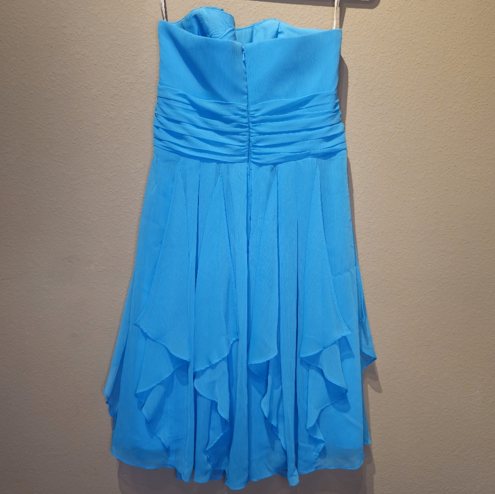 David's Bridal Strapless Blue Chiffon Bridesmaid Dress Size 8 - Picture 2 of 6